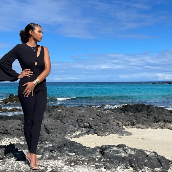 Only at The King Kouture Black Asymmetrical Kimono Sleeve Jumpsuit Small - Picture 4 of 12